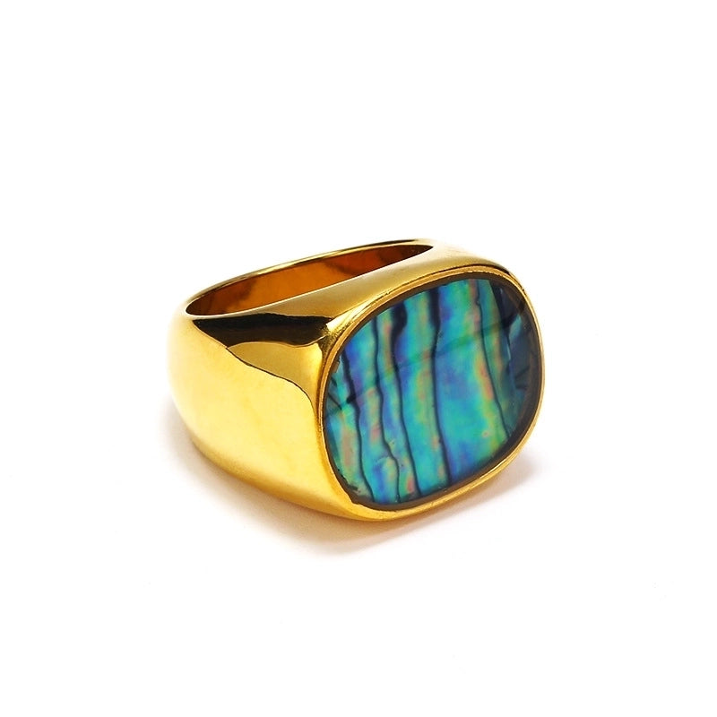 Titanium Steel 18K Gold Plated Hip-Hop Retro Plating Color Block Shell Rings