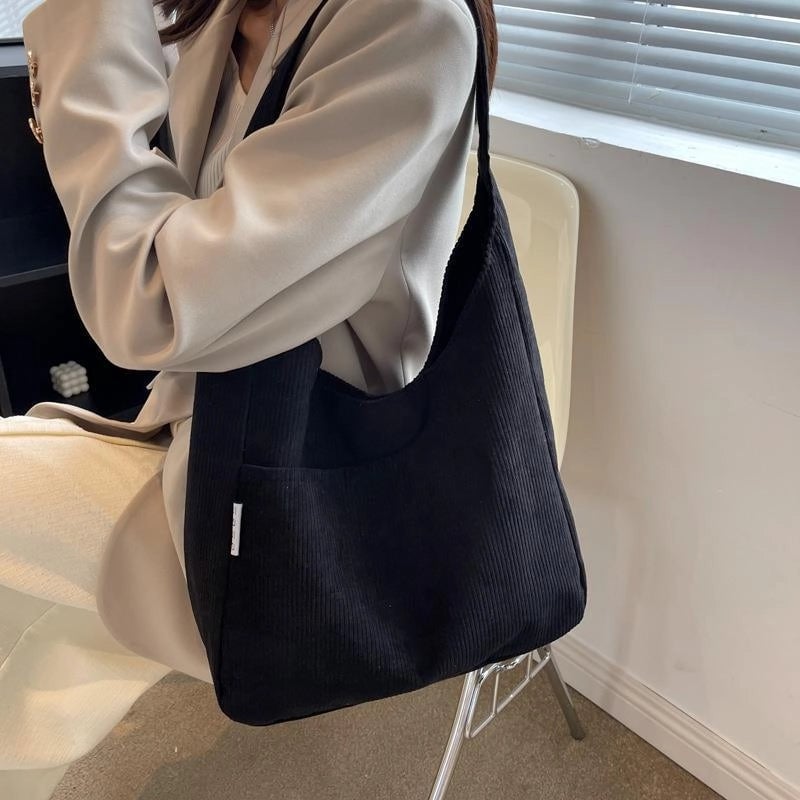 Corduroy Bag  Large Capacity Shoulder Bag Women's Autumn And Winter New Fashionable Casual Canvas Bag For Women