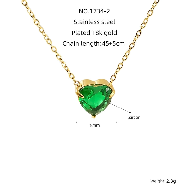 Princess Cute Heart Shape Butterfly 304 Stainless Steel Zircon 18K Gold Plated Inlay Pendant Necklace