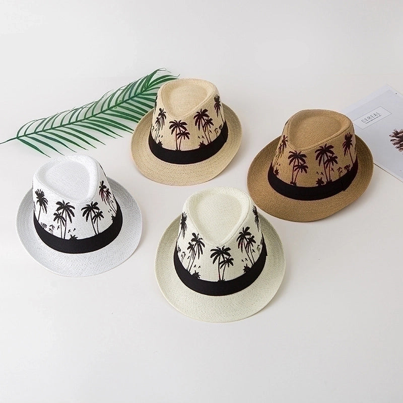 Unisex Pastoral Coconut Tree Printing Crimping Fedora Hat