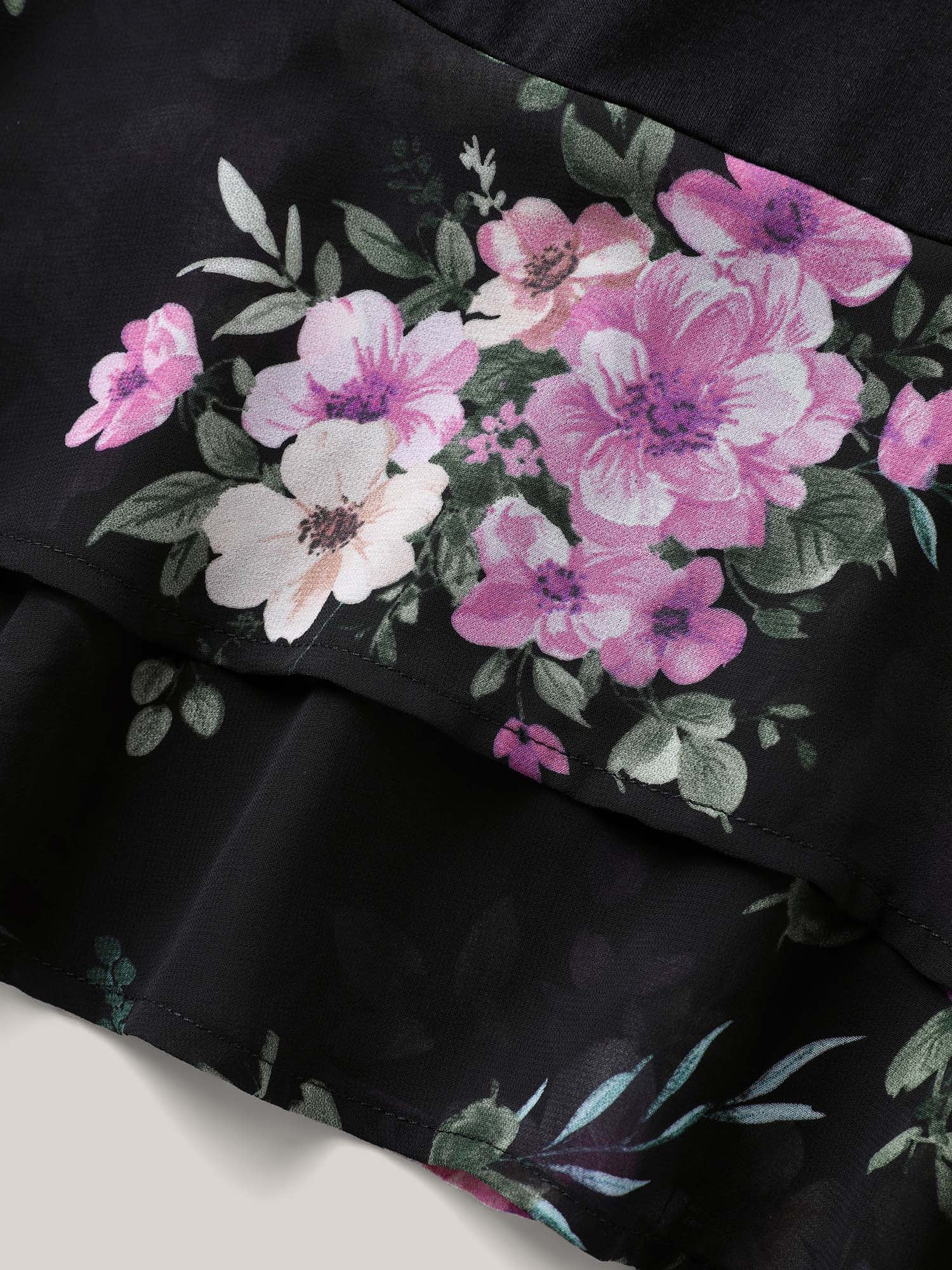 Floral Print Petal Sleeve Tiered Top