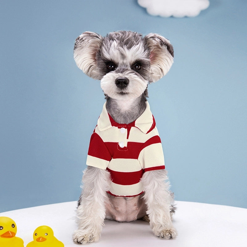 Casual Minimalist Polyester Stripe Lapel Pet Clothing