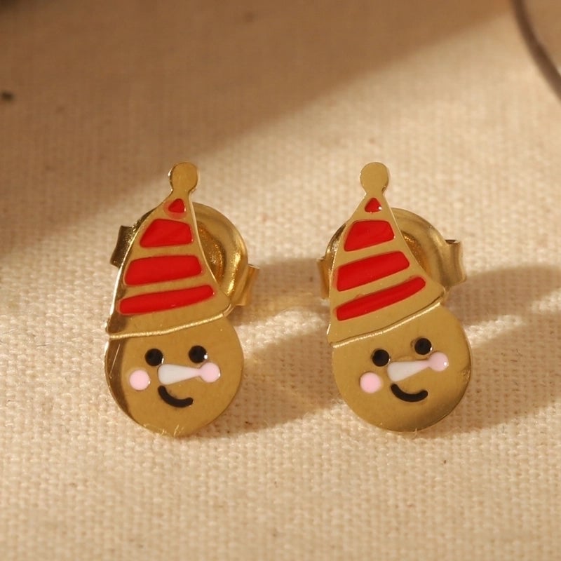 1 Pair Christmas Sweet Minimalist Santa Claus Enamel 304 Stainless Steel 14K Gold Plated Ear Studs