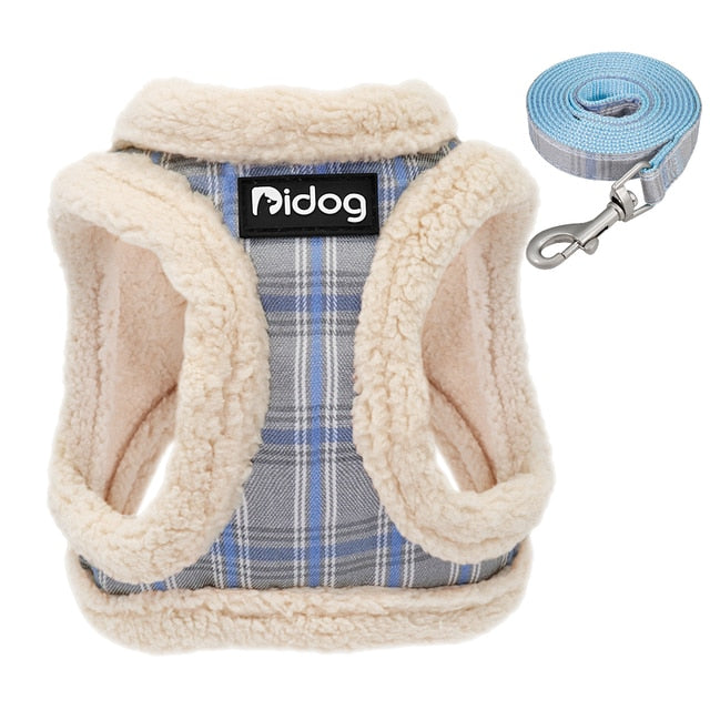 Plaid Furry Puppy Harness Leash Set