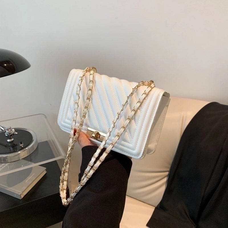 Women's Pu Leather Stripe Elegant Flip Cover Crossbody Bag