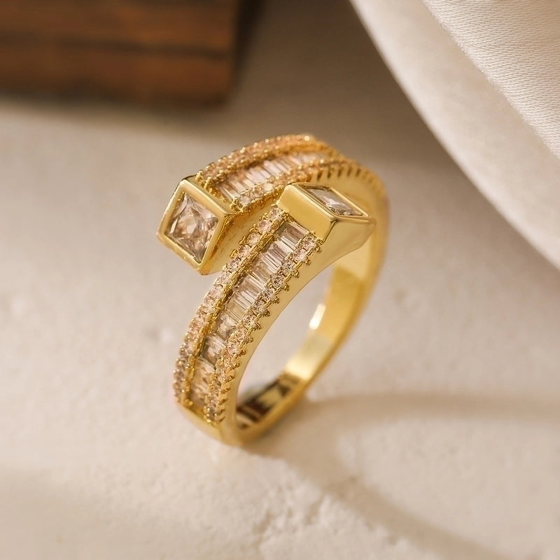 Minimalist Geometric Solid Color Copper Plating Inlay Zircon Open Rings