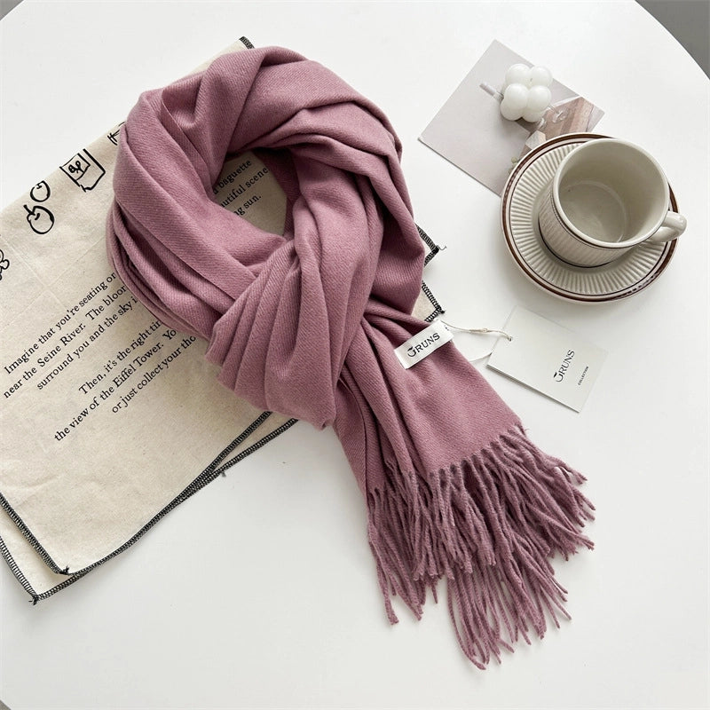 Women's Elegant Minimalist Solid Color Imitation Cashmere Tassel Scarf