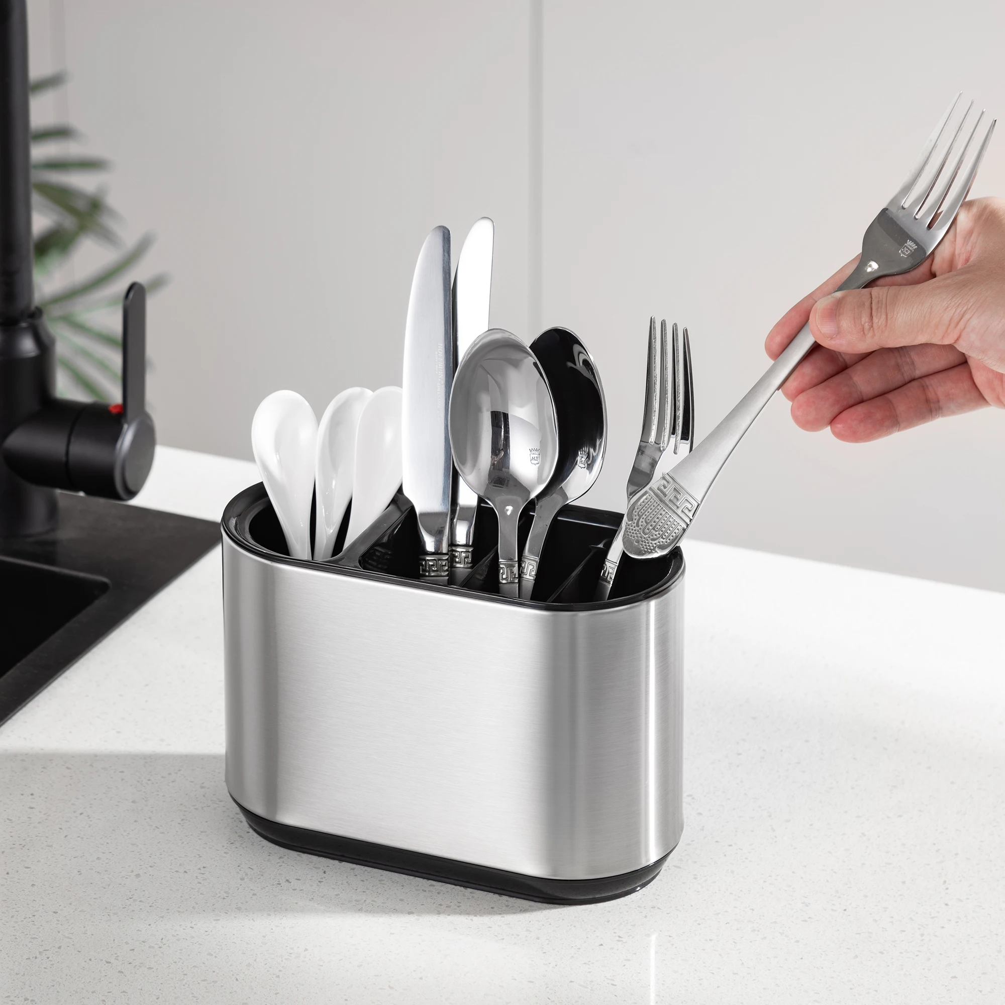 household Stainless Steel Kitchen Utensil Holder Countertop tableware Holder Caddy