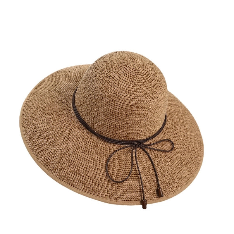 Retro Solid Color Mesh Sun Hat Outdoor Travel Beach Straw Hat Seaside Holiday Big Eave Face Covering Sun Hat