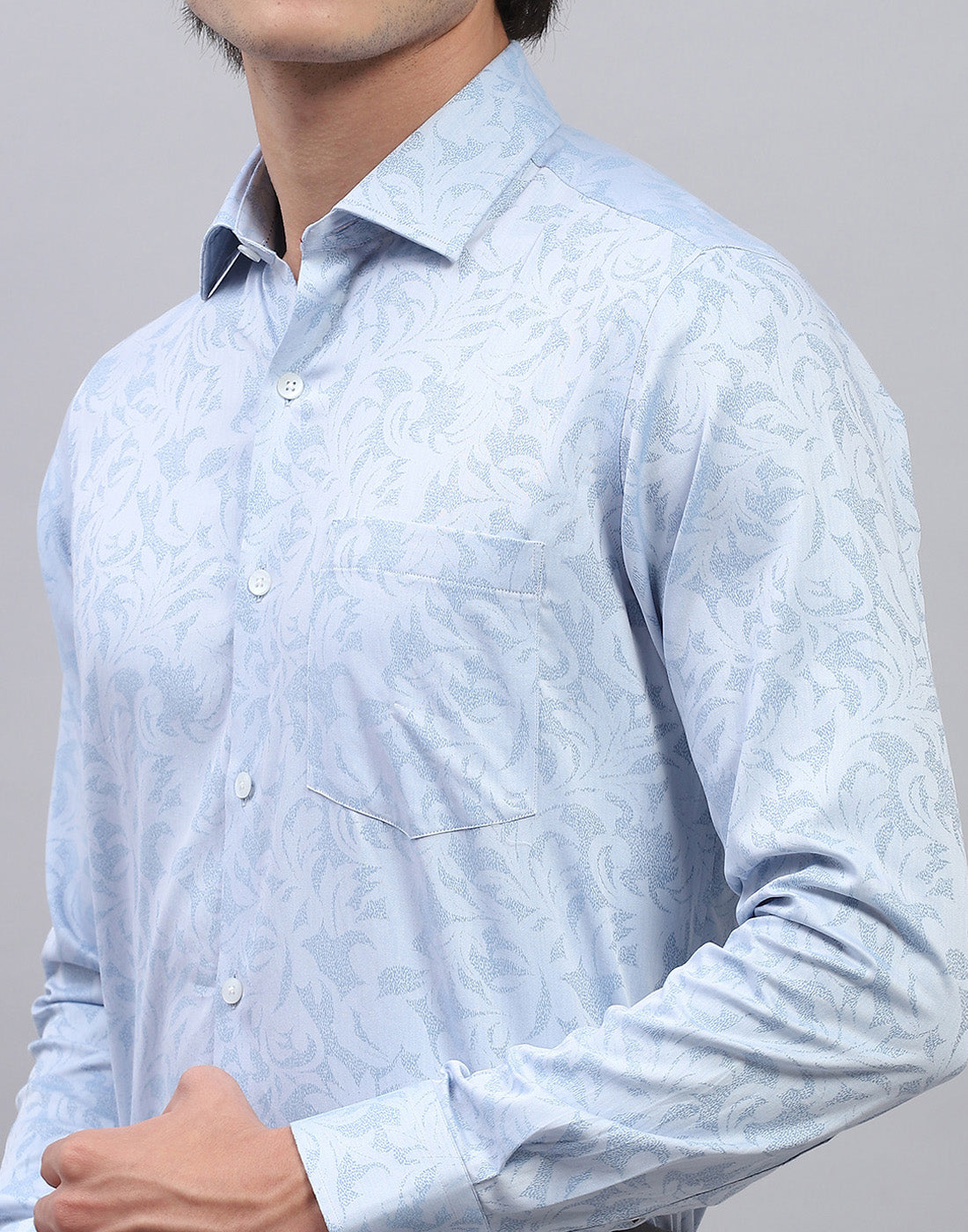 Men Blue Floral Print Collar Full Sleeve Shirt