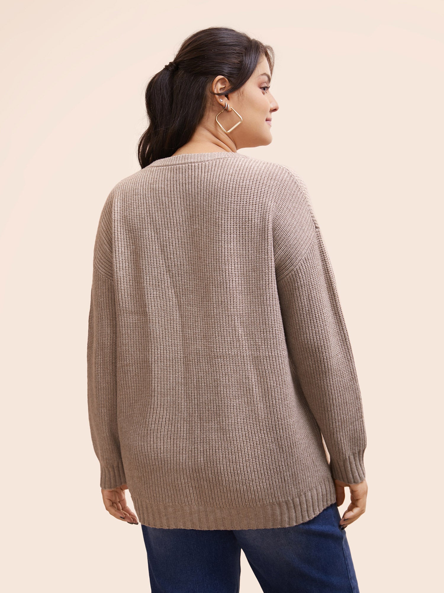 Solid Round Neck Drop Shoulder Pullover