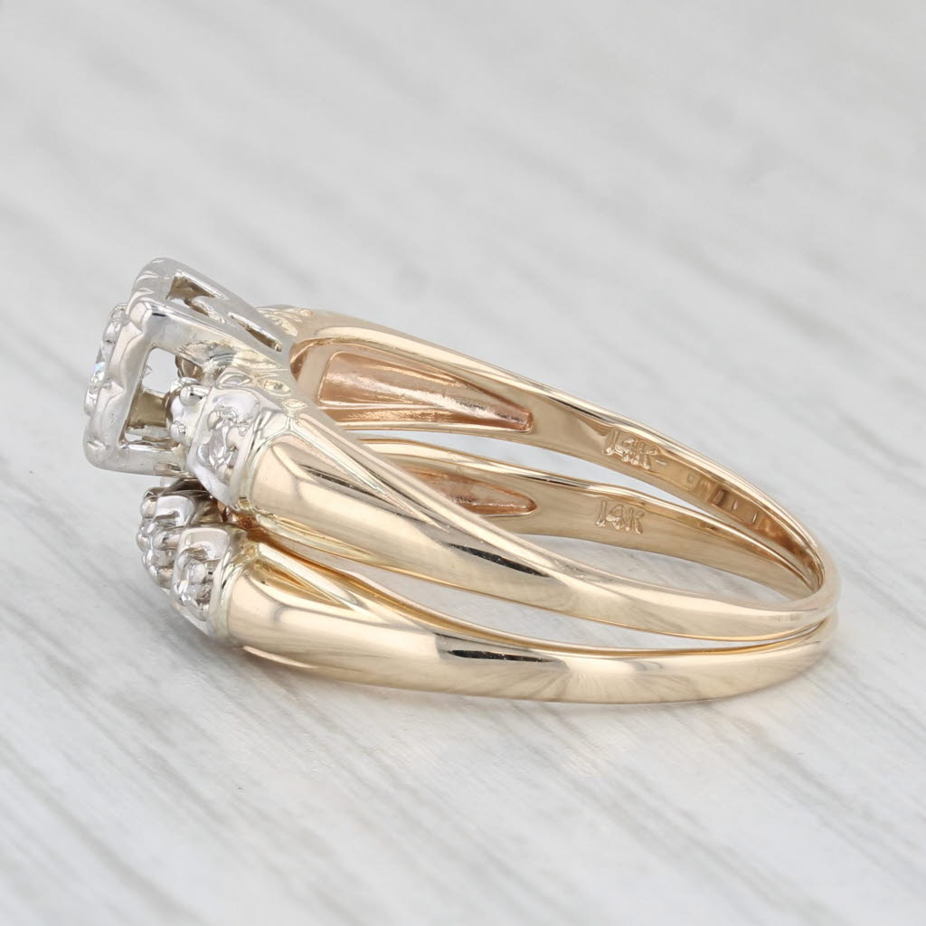 Vintage 0.20ctw Diamond Engagement Ring Wedding Bridal Set 14k Gold Size 8.25
