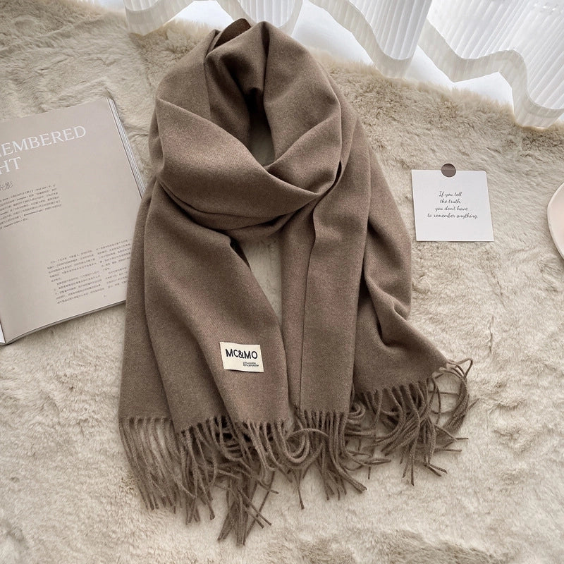 D Cashmere Scarf Solid Color Tassel Shawl Long Couple Warm Imitation Cashmere Scarf Shawl