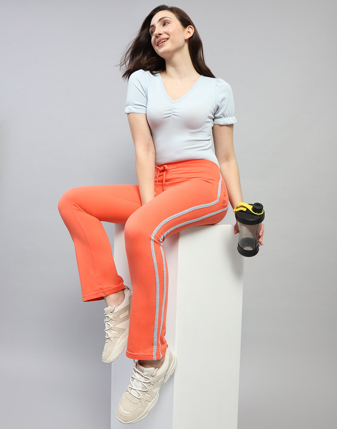 Women Orange Solid Regular Fit Lower