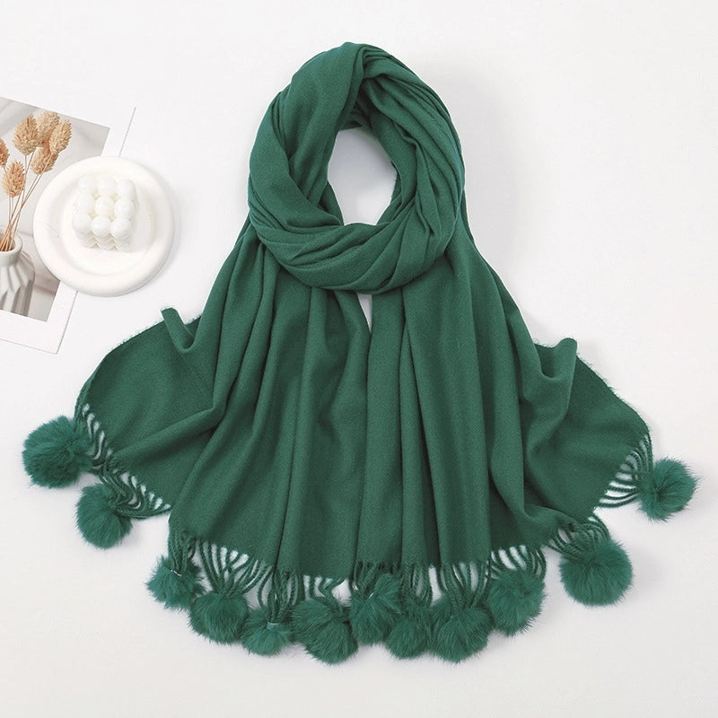 Women's Minimalist Classic Style Solid Color Imitation Cashmere Tassel Scarf