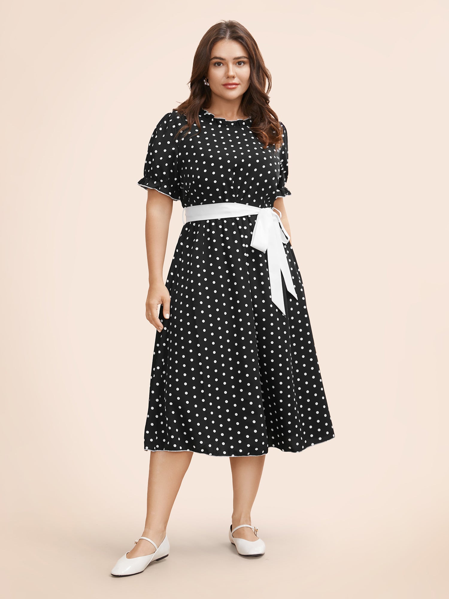 Bow Polka Dot Midi Dress