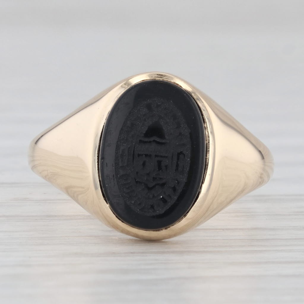 Vintage Salem College Onyx Seal Signet School Ring 14k Yellow Gold Size 7.5