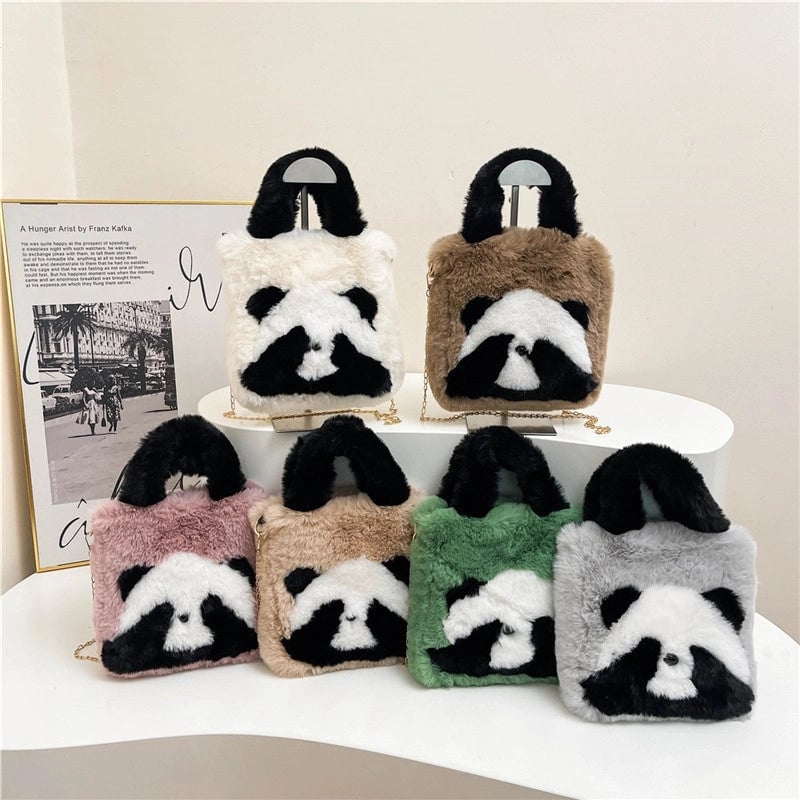 Women's Plush Animal Color Block Cute Streetwear Square Zipper Shoulder Bag Crossbody Bag