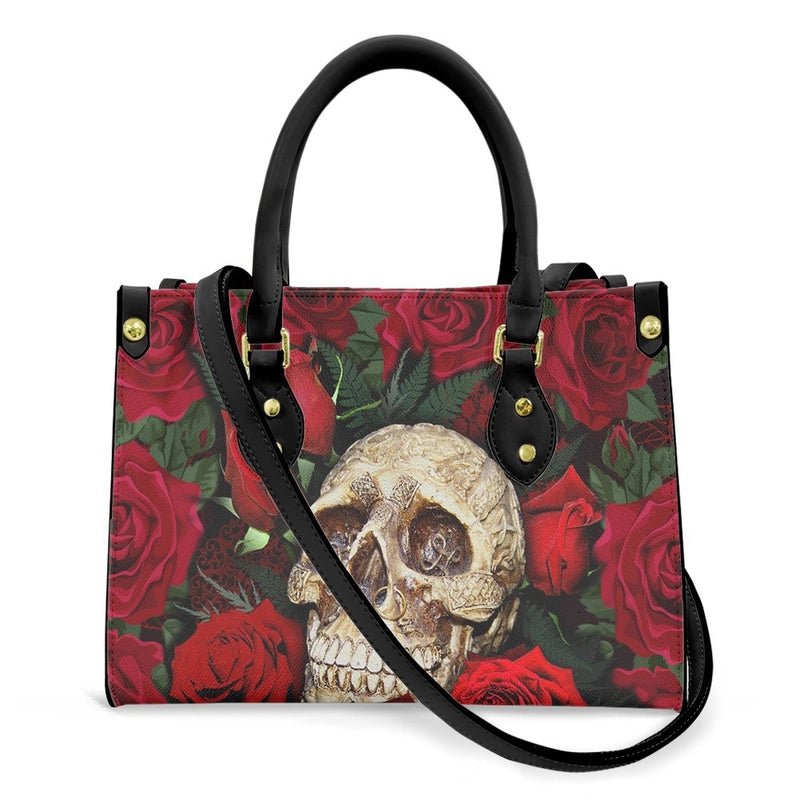Halloween Women's Medium Pu Leather Human Floral Streetwear Square Hook Loop Customized Tote Bag