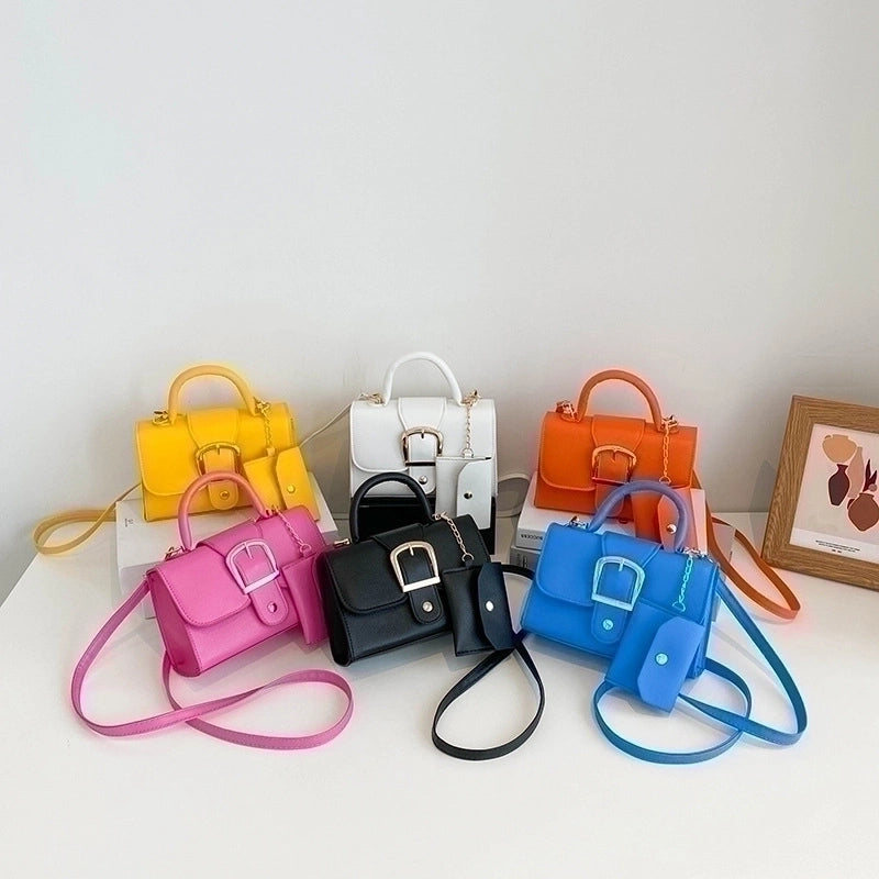 Women's Small Pu Leather Solid Color Fashion Square Flip Cover Crossbody Bag