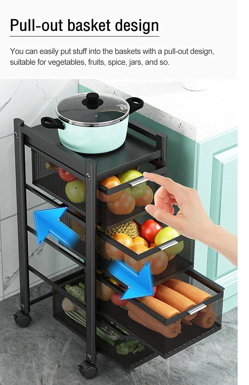 Modern Metal Kitchen Trolleys For Home. Square Design Fruits & Vegetable Organizer