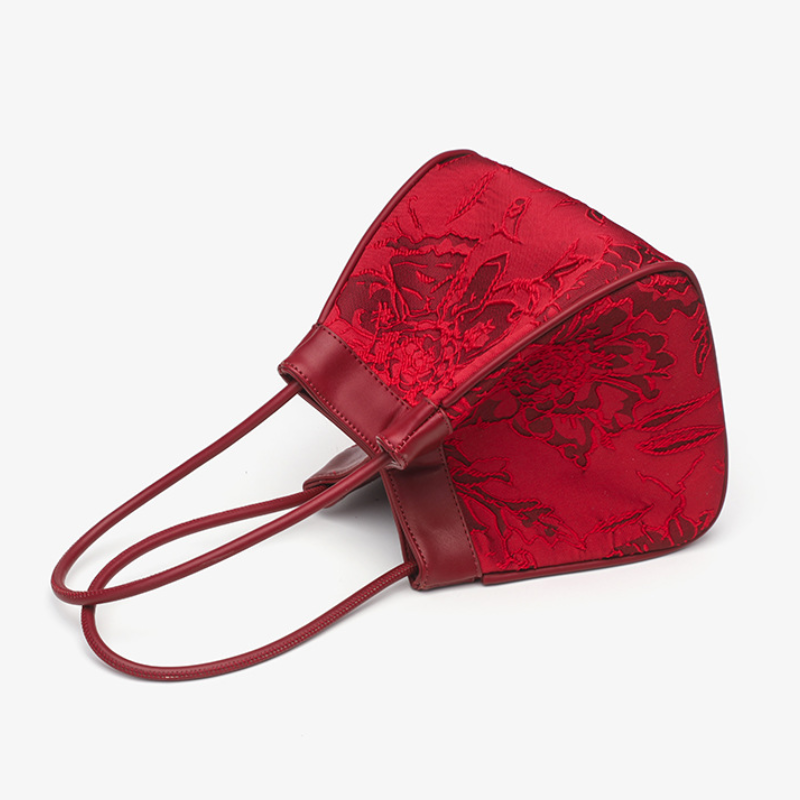 Bridal Red Embroidered  Bucket Bag with Vegetable Basket Design