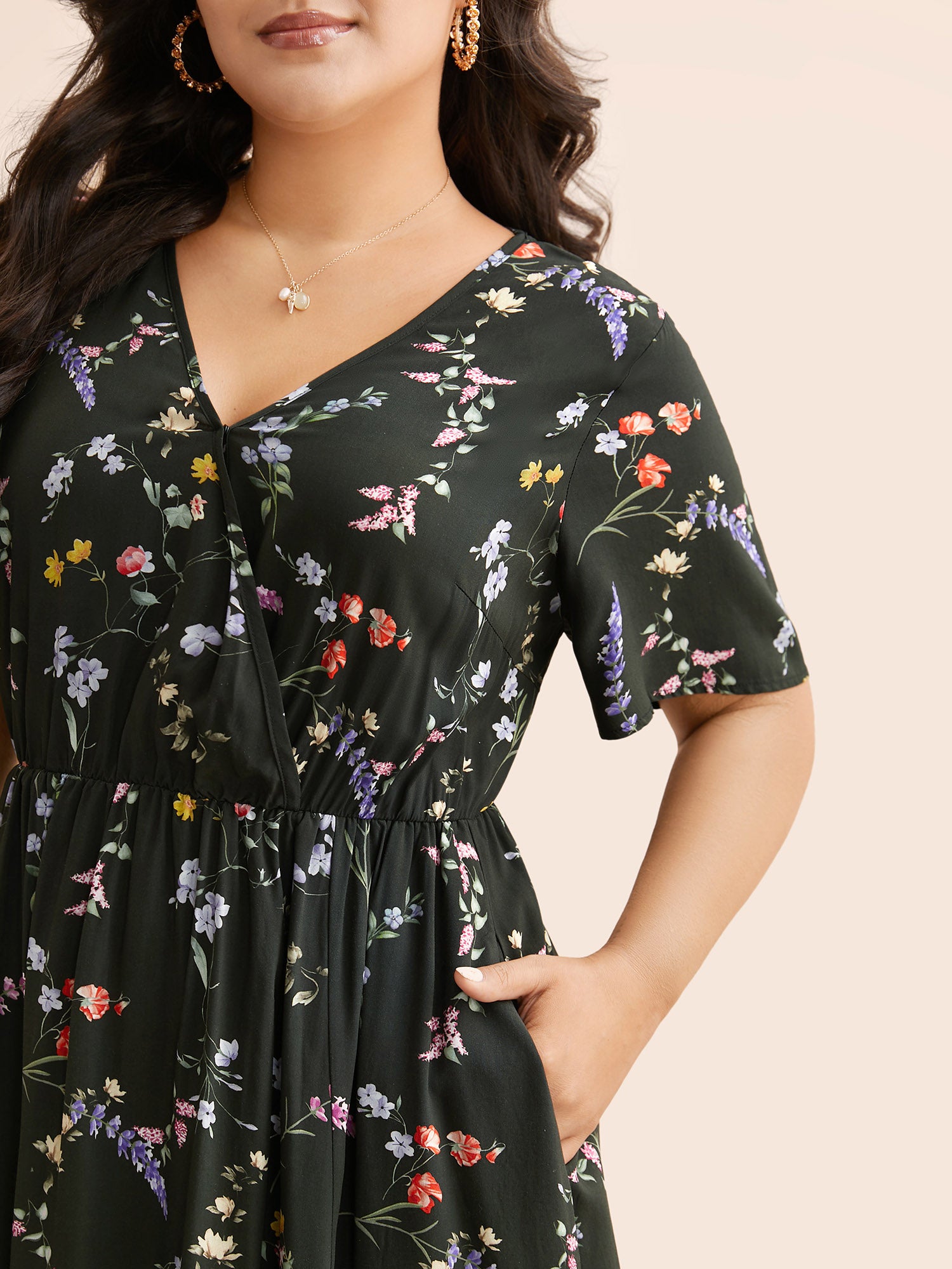 Floral Wrap Ruffle Sleeve Dress