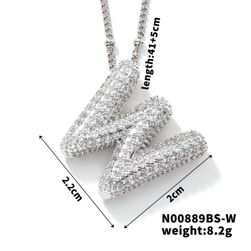 304 Stainless Steel Copper Rhodium Plated Three-dimensional Inlay Letter Zircon Pendant Necklace
