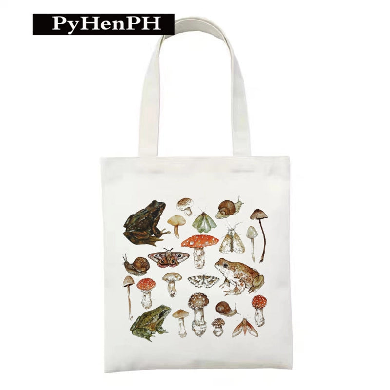 Women's Polyester Cartoon Leaves Streetwear Square Open Canvas Bag
