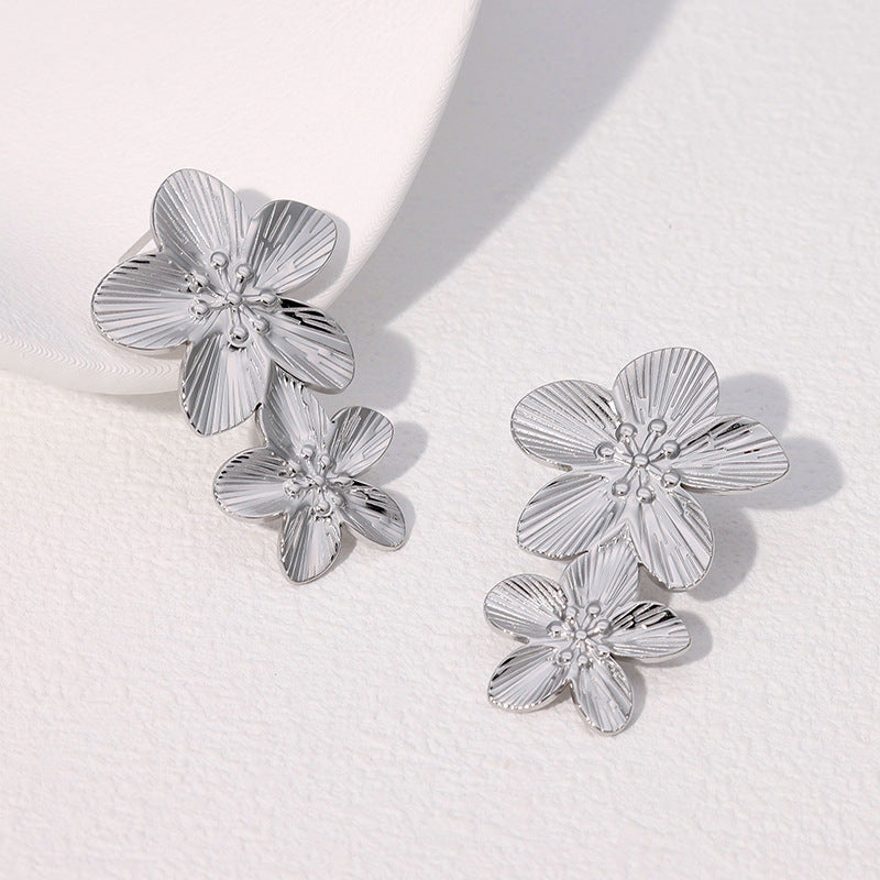 Retro Flower Earrings Niche Simple French Gold-Plated Stainless Steel Earrings