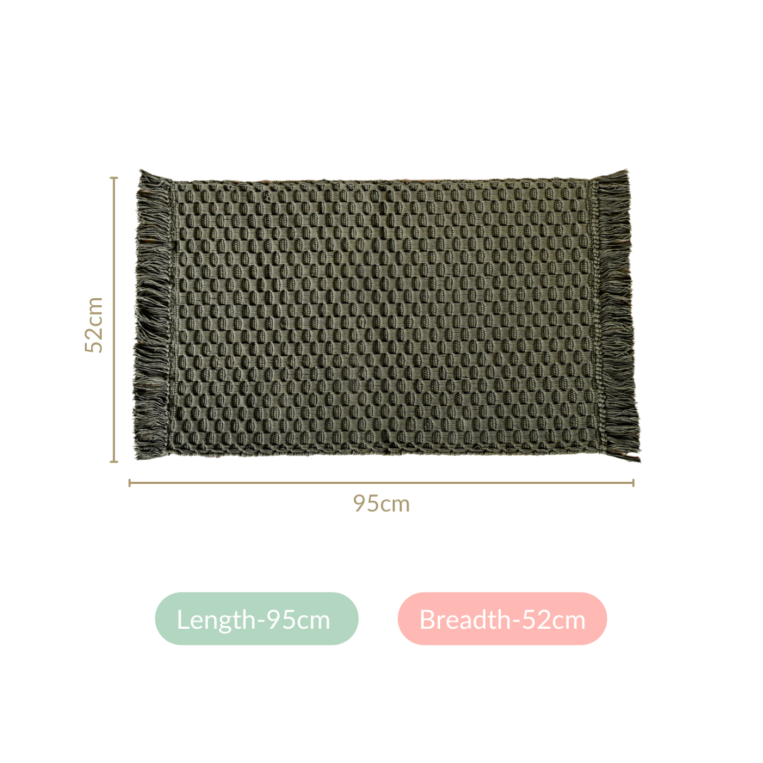 Sage Green Handcrafted Waffle Weave Cotton Floor Mat 37x20 Inch