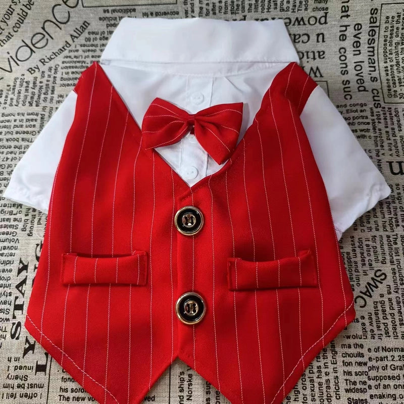 Spring/summer Thin Pet Dog Cat Clothes Western-style Suit Shirt Wedding Dress/gown For Teddy Large Dogs