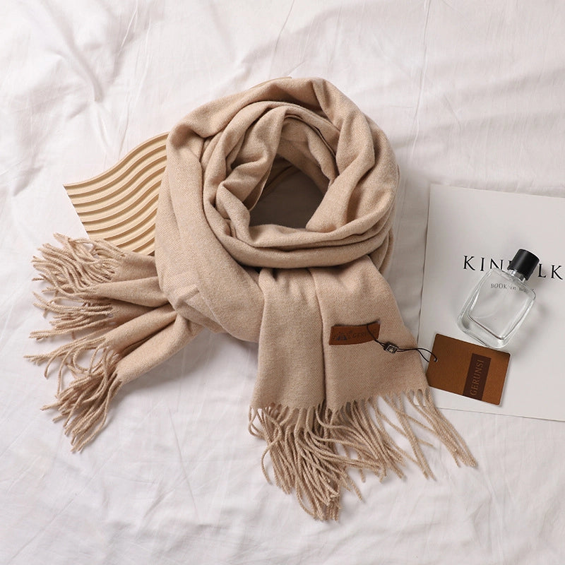 Solid Color Prickly Wool Scarf Women's 300g Ge Run Si Imitation Cashmere Thickened Scarf Japanese Style Plain Scarf For Autumn And Winter