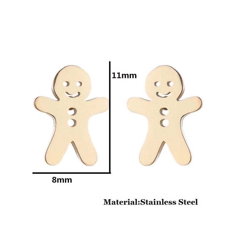 Minimalist Human Gingerbread Apple Stainless Steel Plating Hollow Out Ear Studs 1 Pair