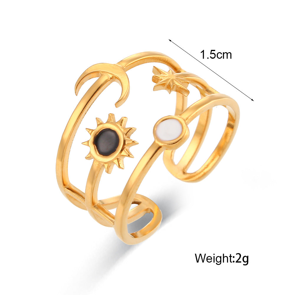 Women Fashion Stripe Geometric Stainless Steel 18K Gold Plated Rings