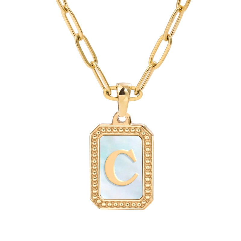 Minimalist Letter Square Titanium Steel Plating Inlay Shell Pendant Necklace 1 Piece