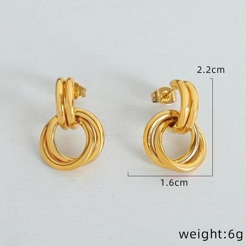 3 Pieces Minimalist Geometric Plating Titanium Steel 18K Gold Plated Ear Studs
