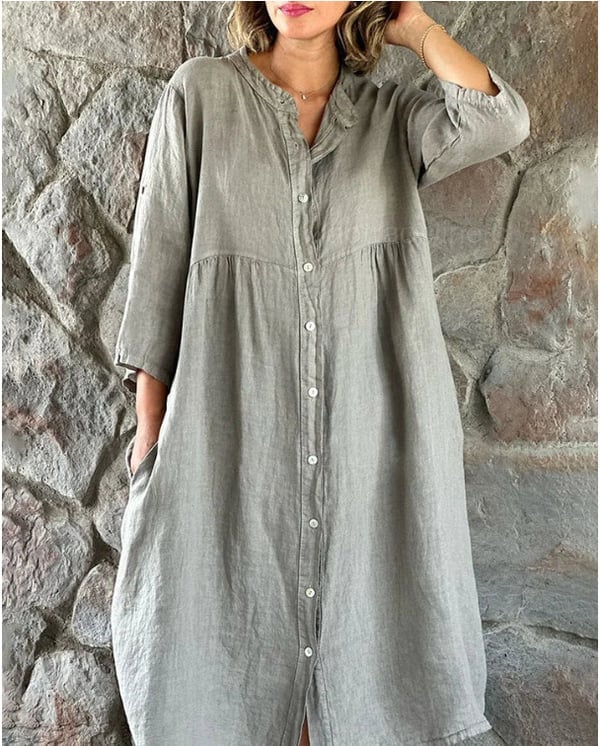 Cotton And Linen Loose Shirt Dress