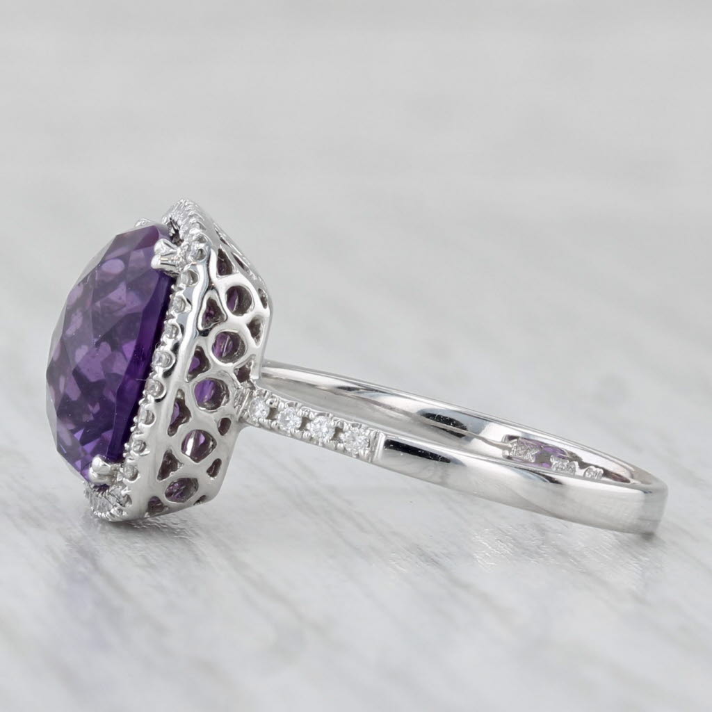 5ctw Amethyst Diamond Halo Ring 18k White Gold Size 6.75