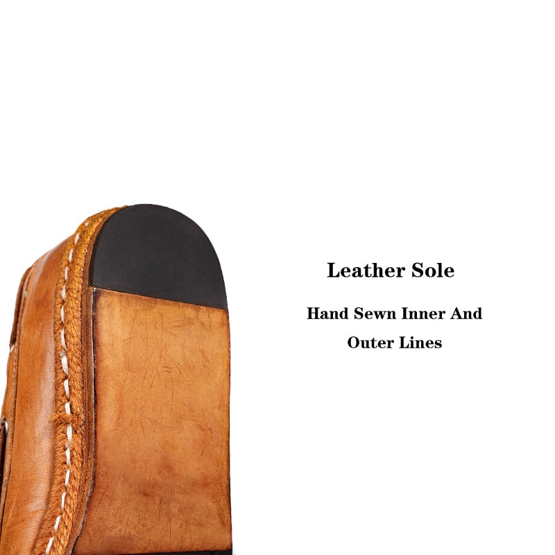Vintage Washed Horse Leather Boat Shoes Handcrafted Casual Loafers for Women in Black/Pumpkin
