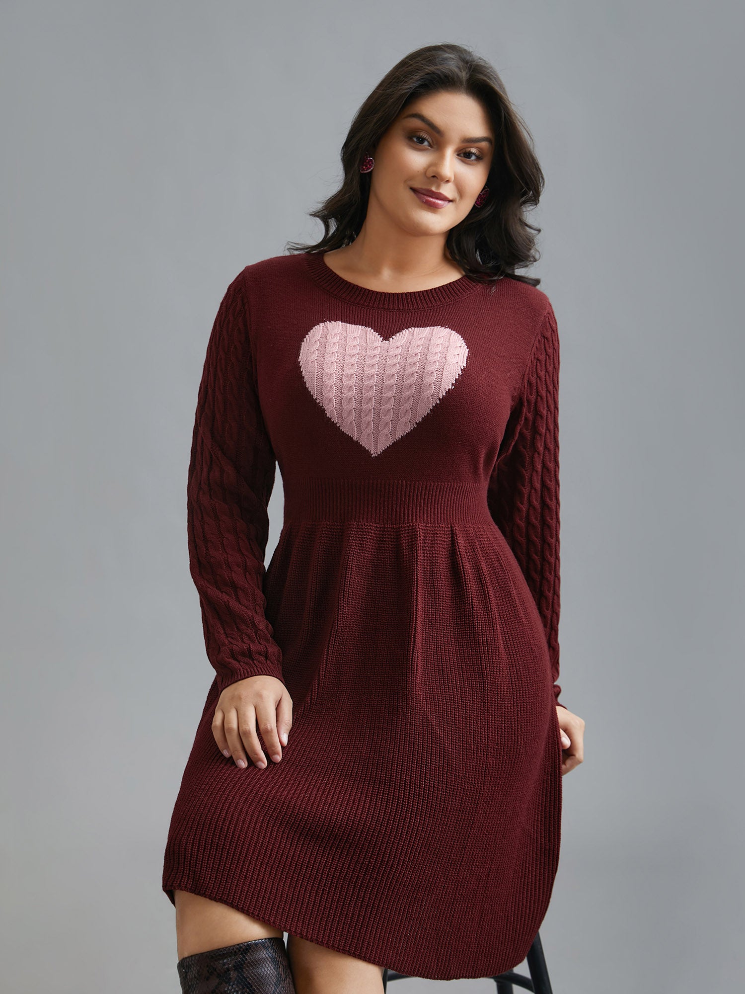 Heart Motif Contrast Textured Dress