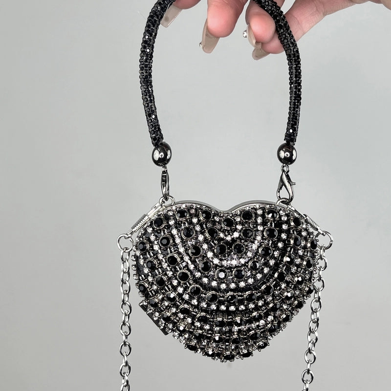 Silver Tassel Love Portable Silver Big Diamond Love Portable Silver Small Diamond Love Portable Plastic Metal Heart Shape Tassel Heart-shaped Evening Bags