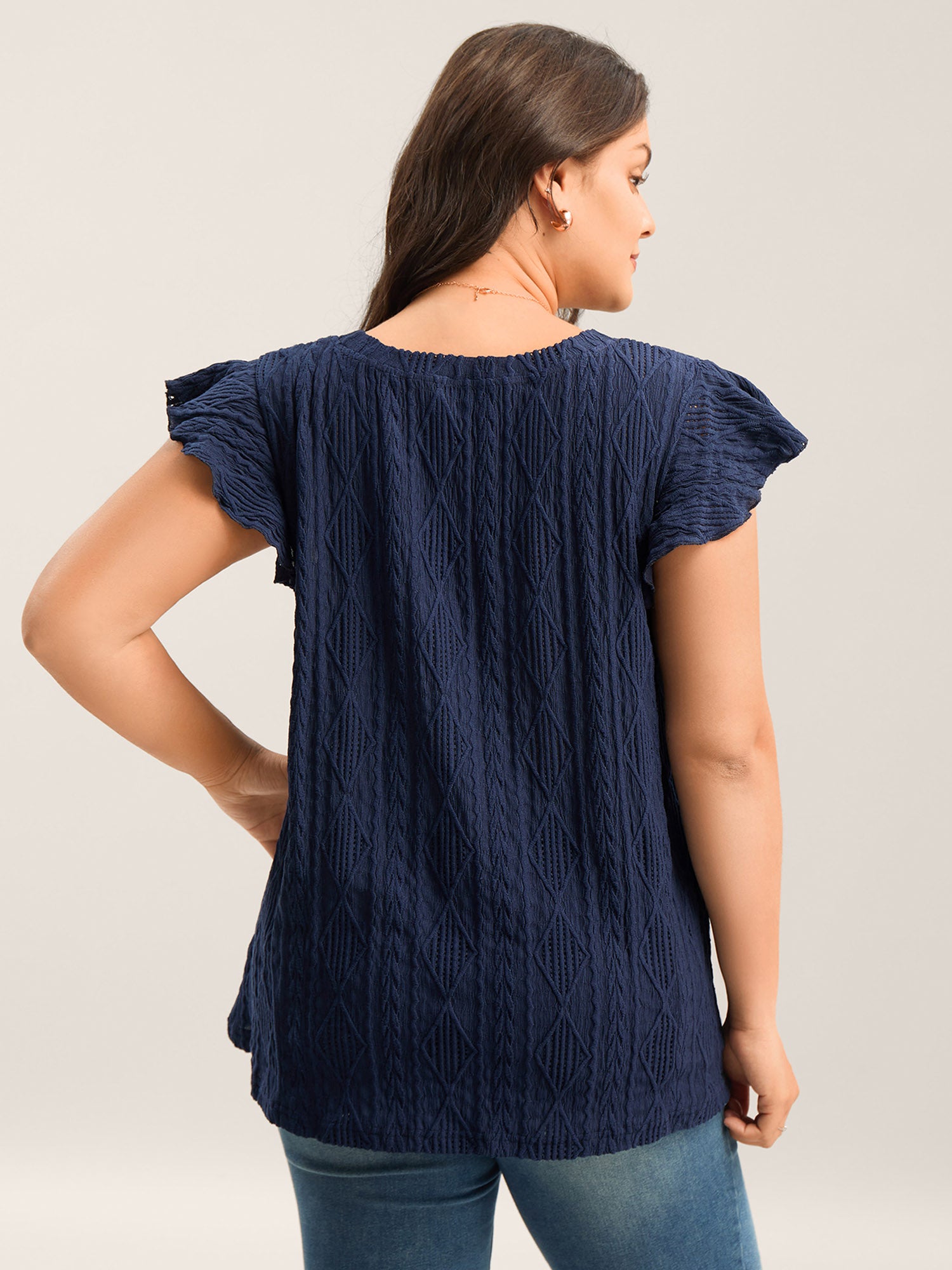 Textured Solid Flutter Sleeve Plain Top