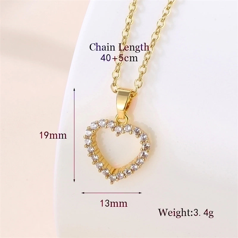Stainless Steel Titanium Steel 18K Gold Plated Vintage Style Plating Inlay Round Heart Shape Snowflake Zircon Pendant Necklace