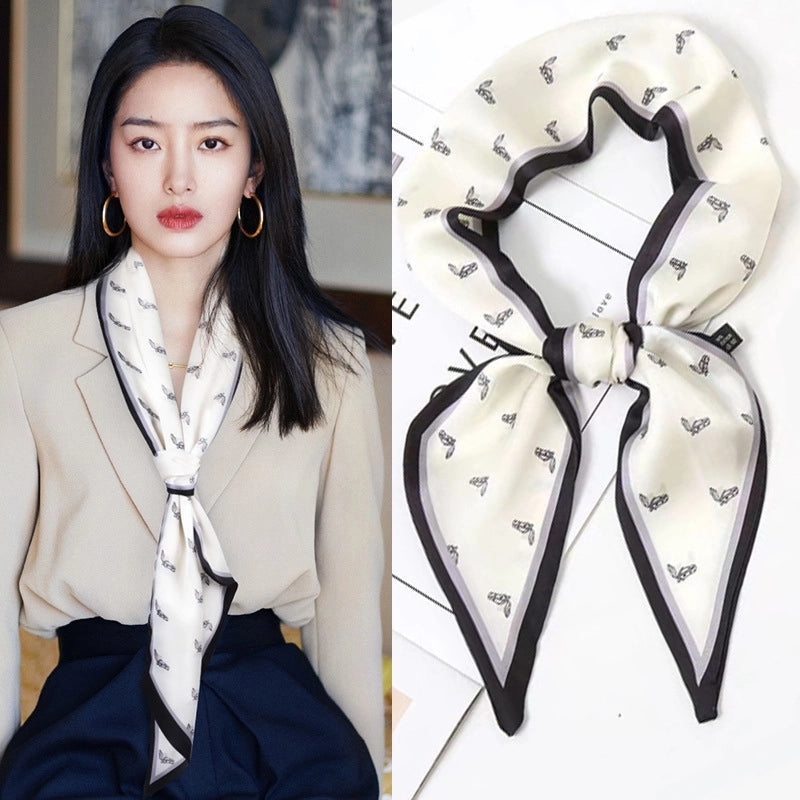 Women's Minimalist Color Block Polyester Printing Silk Scarf