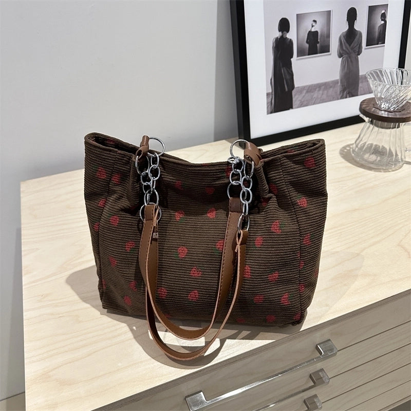 Women's Cute Basic Strawberry Canvas Shopping Bags