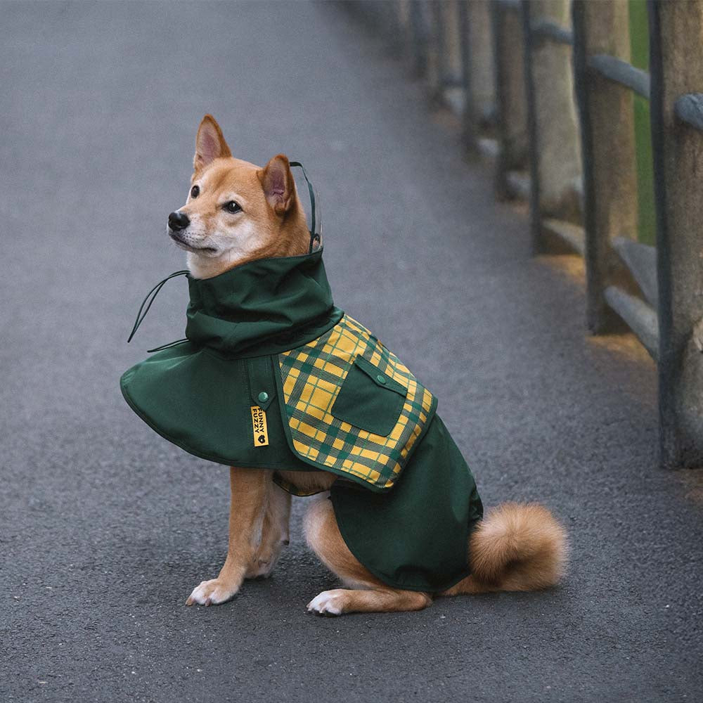 Waterproof Vintage Plaid Adjustable Dog Raincoat - All-Weather Protection