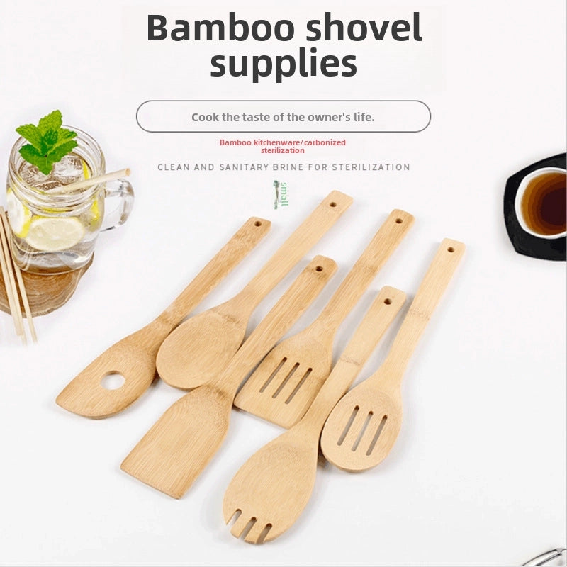 Long Handle Bamboo Spatula Bamboo Cooking Kitchenware Bamboo Spoon Kitchen Frying Spatula High Temperature Resistant Bamboo Colander Non-stick Spatula Set