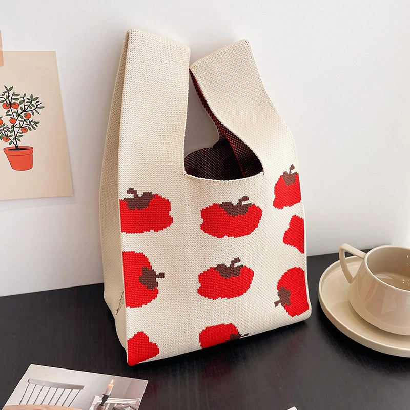 Women's Medium Knit Fruit Vintage Style Square Open Handbag