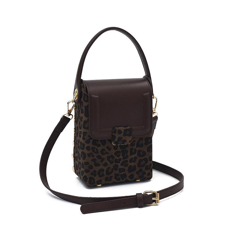 Women's Small Pu Leather Leopard Streetwear Square Magnetic Buckle Shoulder Bag Handbag Crossbody Bag